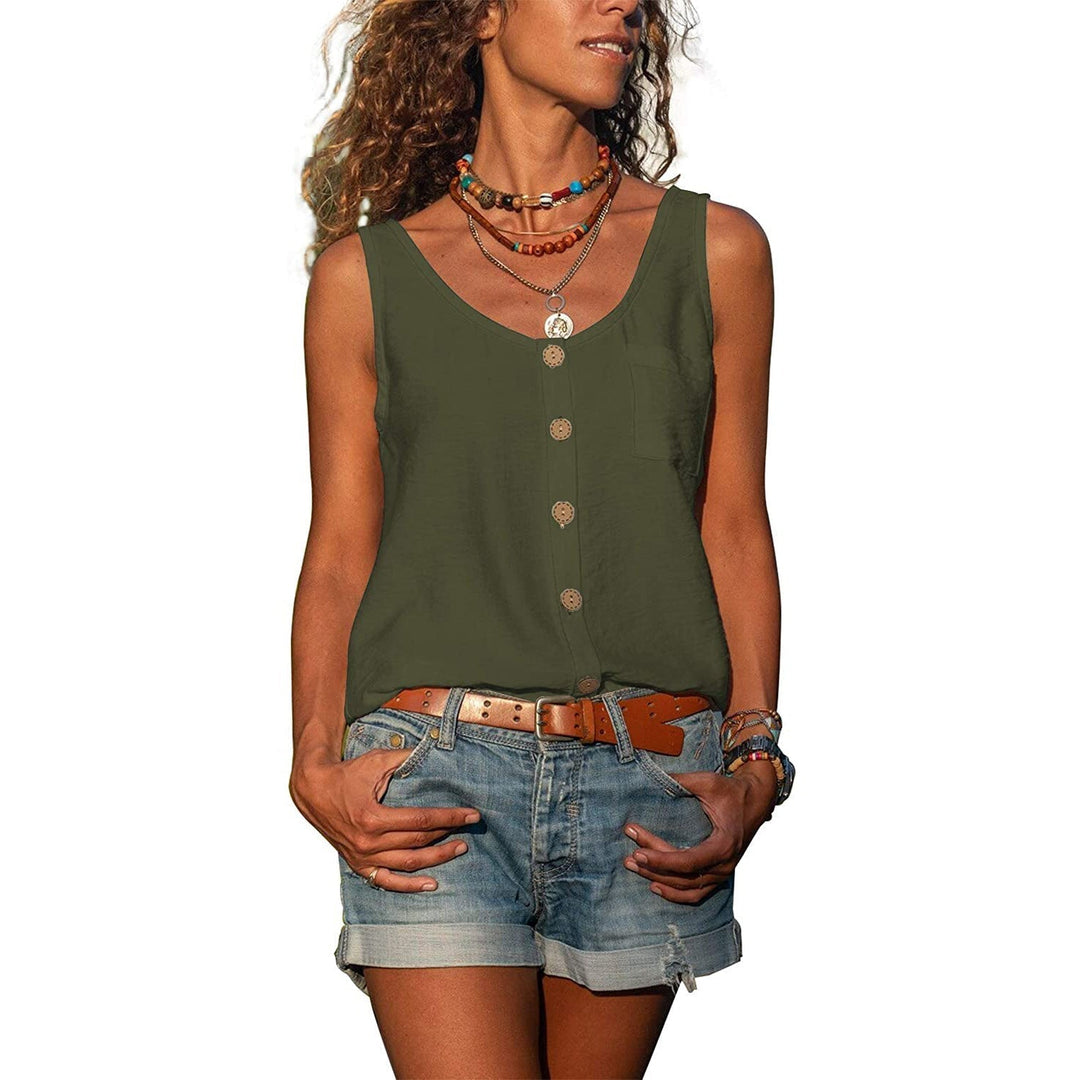 Women's Sleeveless Button Front Casual Tank Top