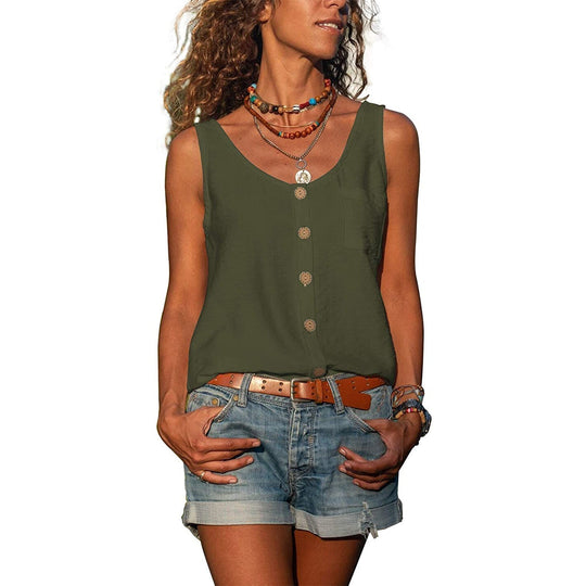 Women's Sleeveless Button Front Casual Tank Top