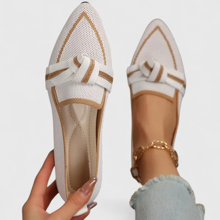 Women's Pointed Toe Knit Ballet Flats with Knot Detail