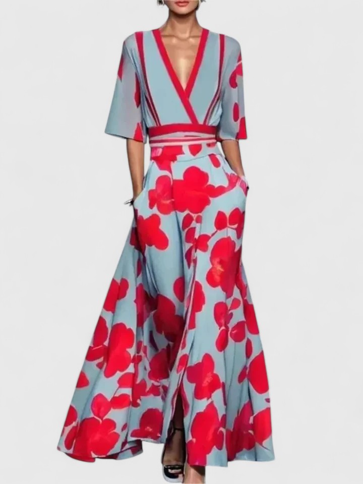 Women's Elegant Floral Print Wide-Leg Jumpsuit