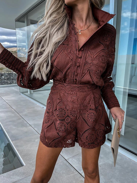 Women's Floral Lace Long Sleeve Romper