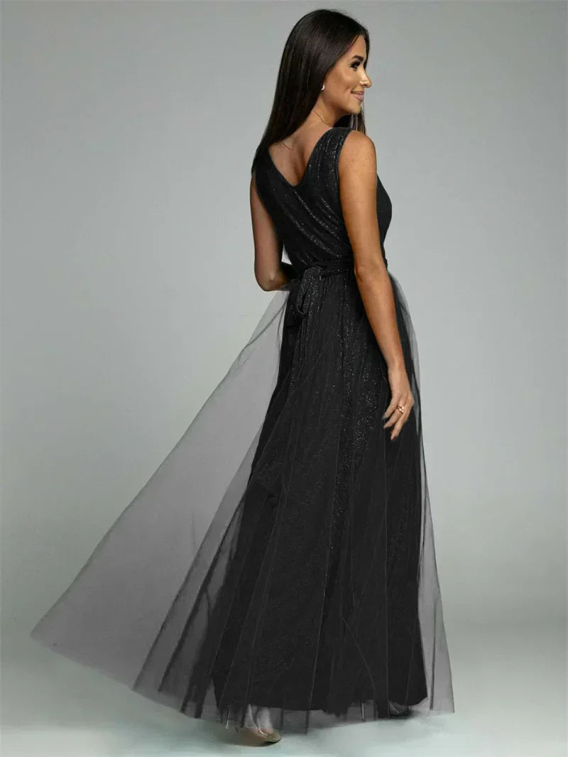 Women's Sleeveless Glitter Maxi Evening Dress
