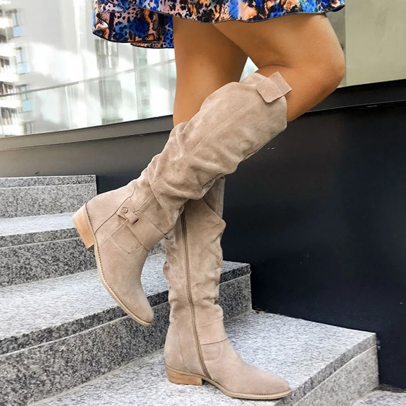 Women's Slouchy Knee-High Suede Boots with Side Zip