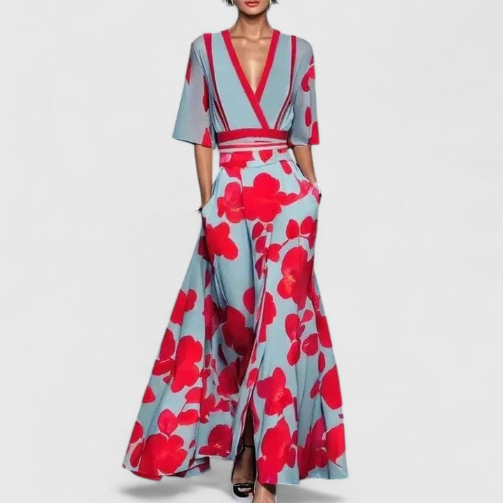 Women's Elegant Floral Print Wide-Leg Jumpsuit