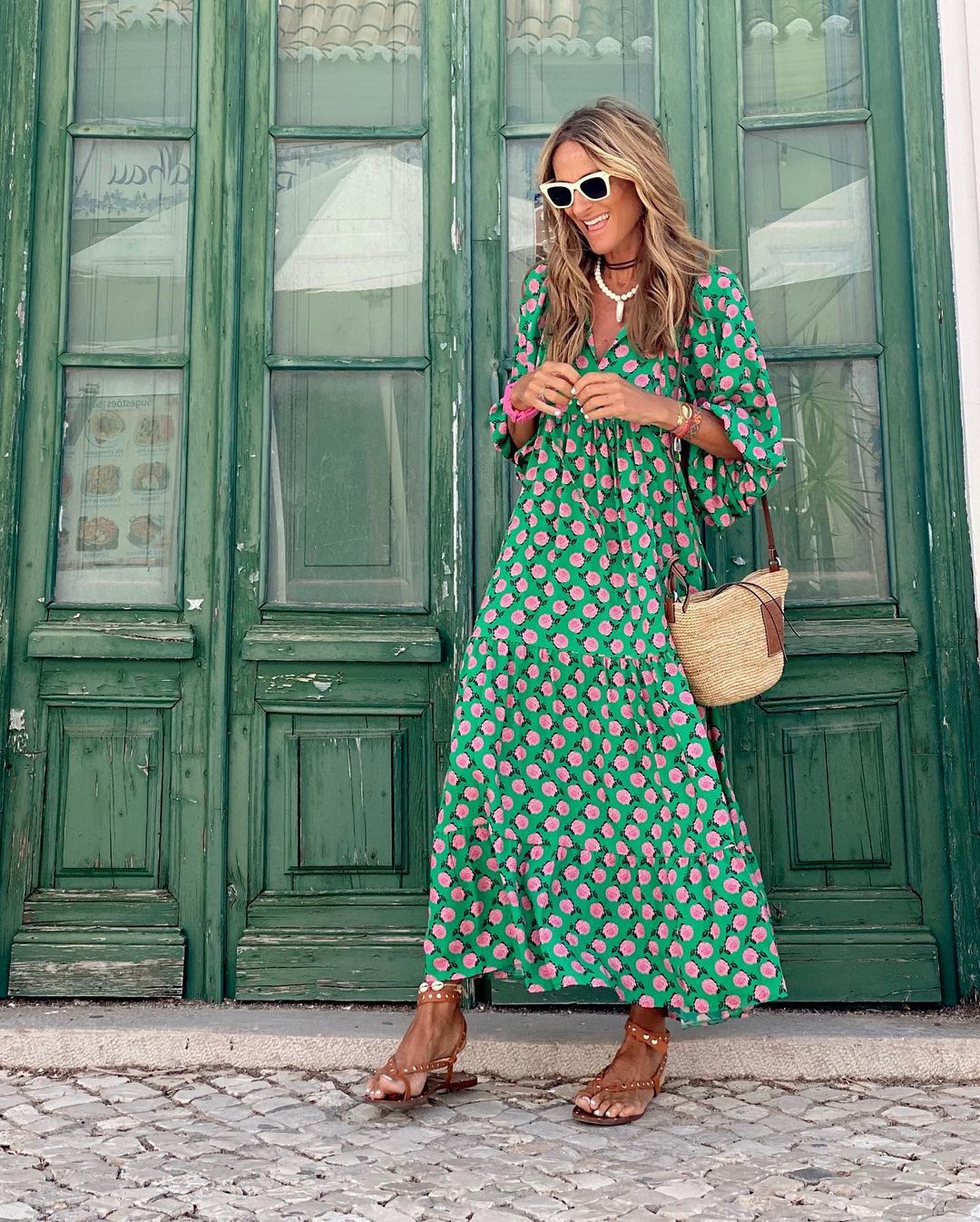 Women's Bohemian Floral Print Tiered Maxi Dress