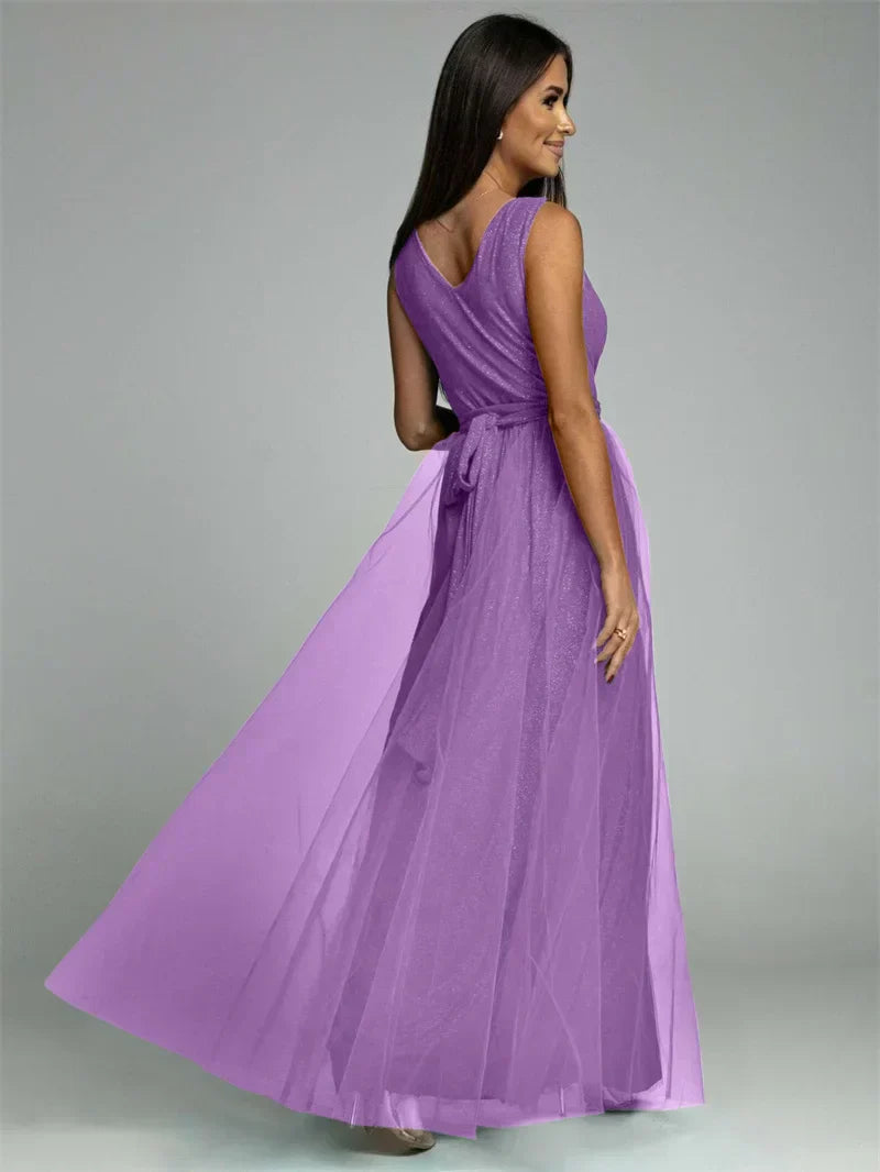 Women's Sleeveless Glitter Maxi Evening Dress