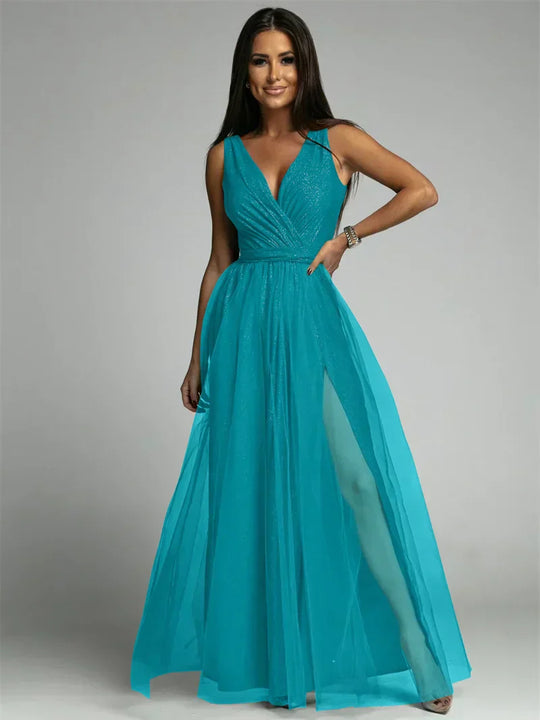 Women's Sleeveless Glitter Maxi Evening Dress