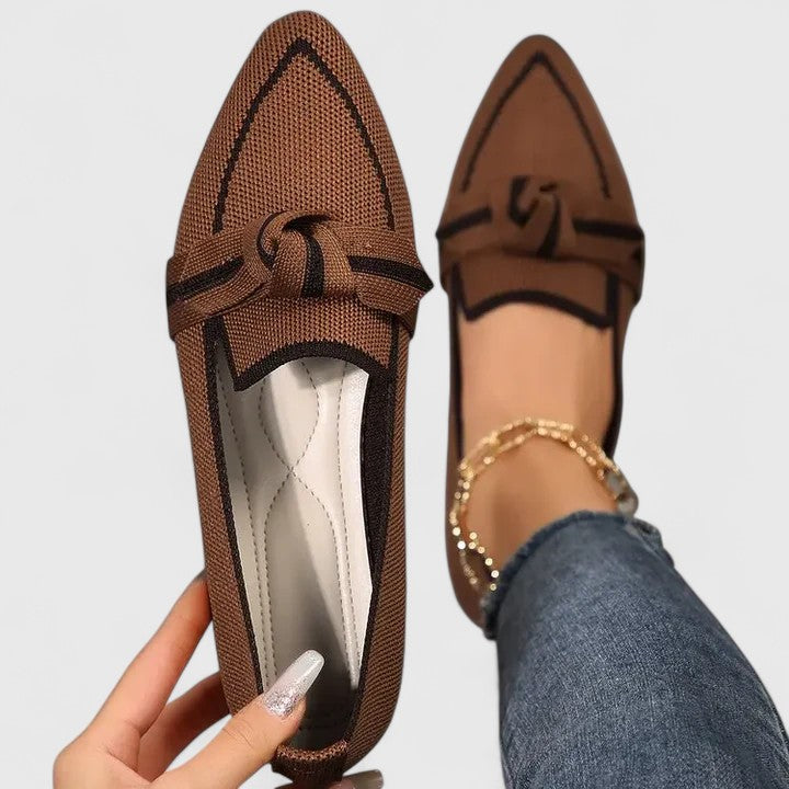Women's Pointed Toe Knit Ballet Flats with Knot Detail