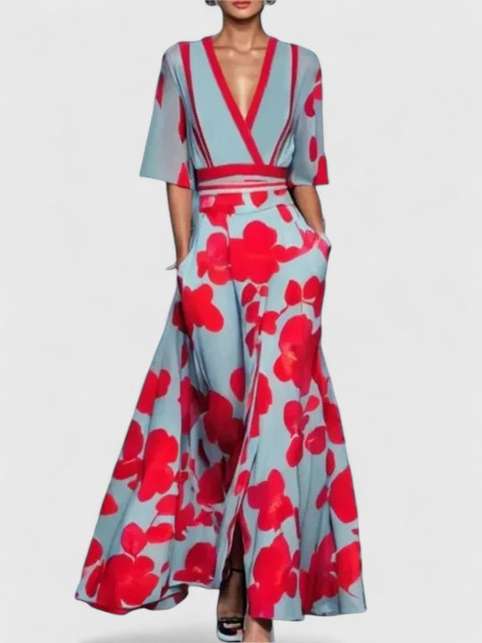 Women's Elegant Floral Print Wide-Leg Jumpsuit