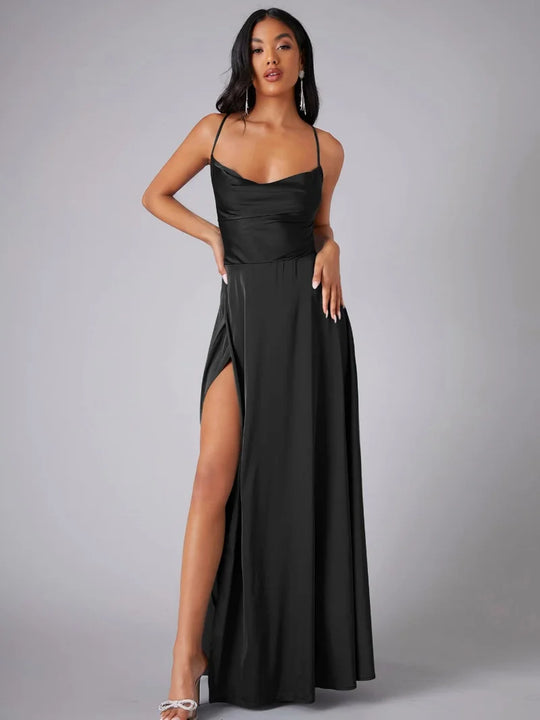Abend-Maxikleid für Damen mit Wasserfallausschnitt