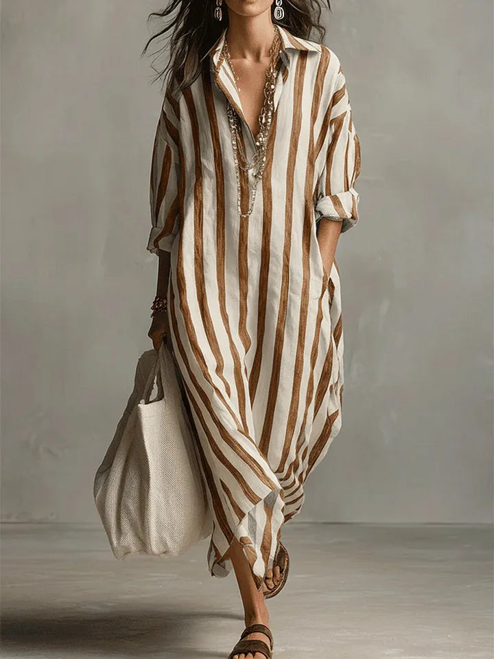 Women's Relaxed Striped Button-Up Maxi Shirt Dress