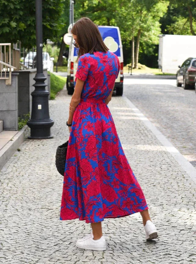 Damen Midikleid mit Blumenmuster und Wickeldesign