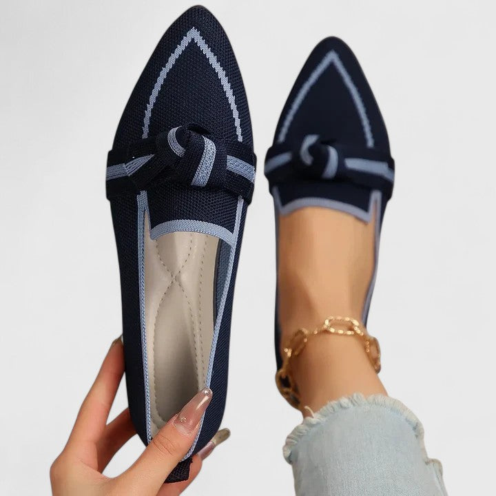 Women's Pointed Toe Knit Ballet Flats with Knot Detail