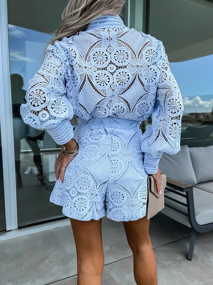 Women's Floral Lace Long Sleeve Romper