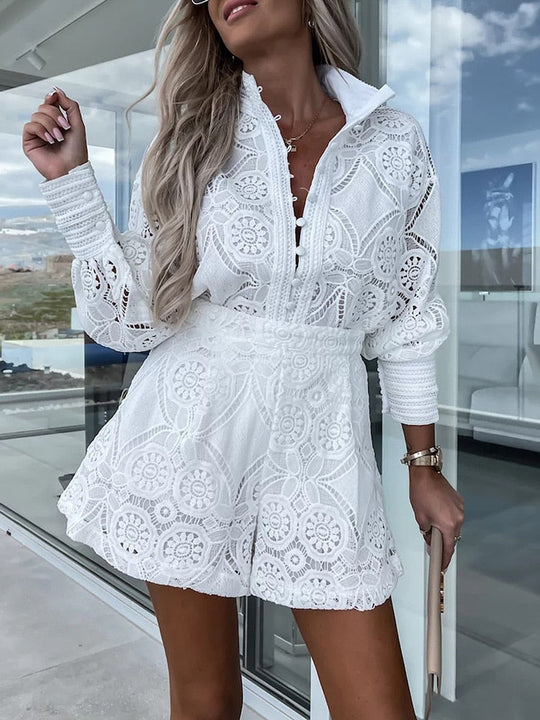 Women's Floral Lace Long Sleeve Romper