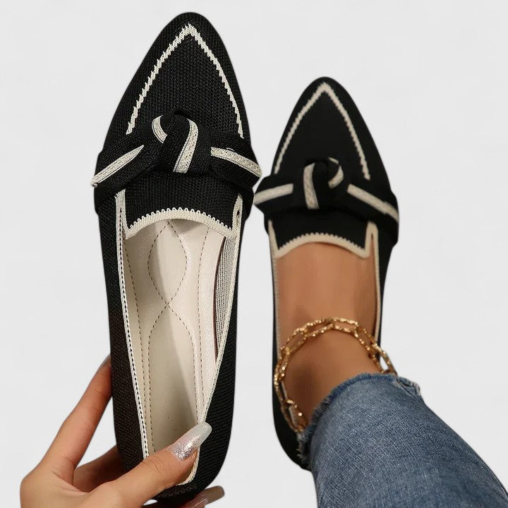 Women's Pointed Toe Knit Ballet Flats with Knot Detail
