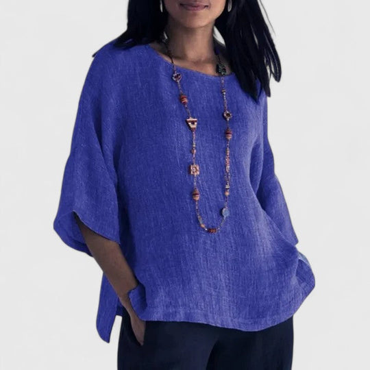 Women's Relaxed Linen-Blend Batwing Blouse