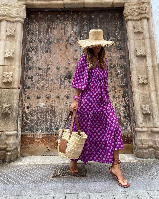 Women's Bohemian Floral Print Tiered Maxi Dress