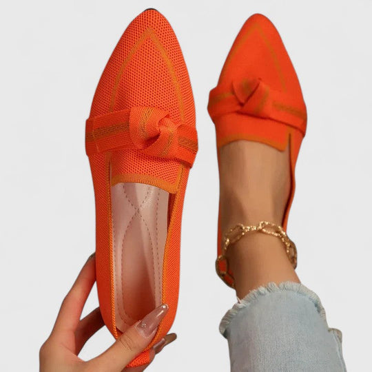 Women's Pointed Toe Knit Ballet Flats with Knot Detail