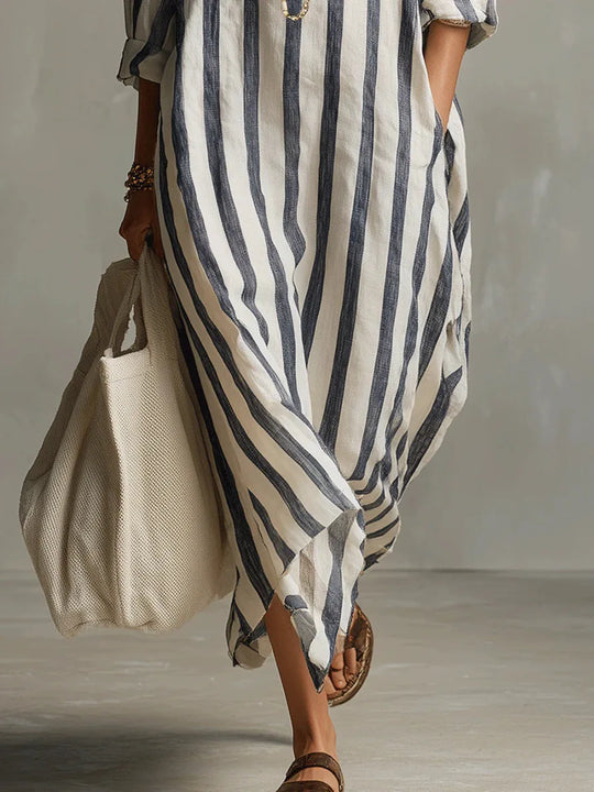 Women's Relaxed Striped Button-Up Maxi Shirt Dress