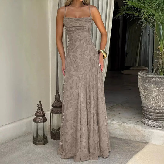 Women's Floral Lace Cowl Neck Maxi Evening Dress