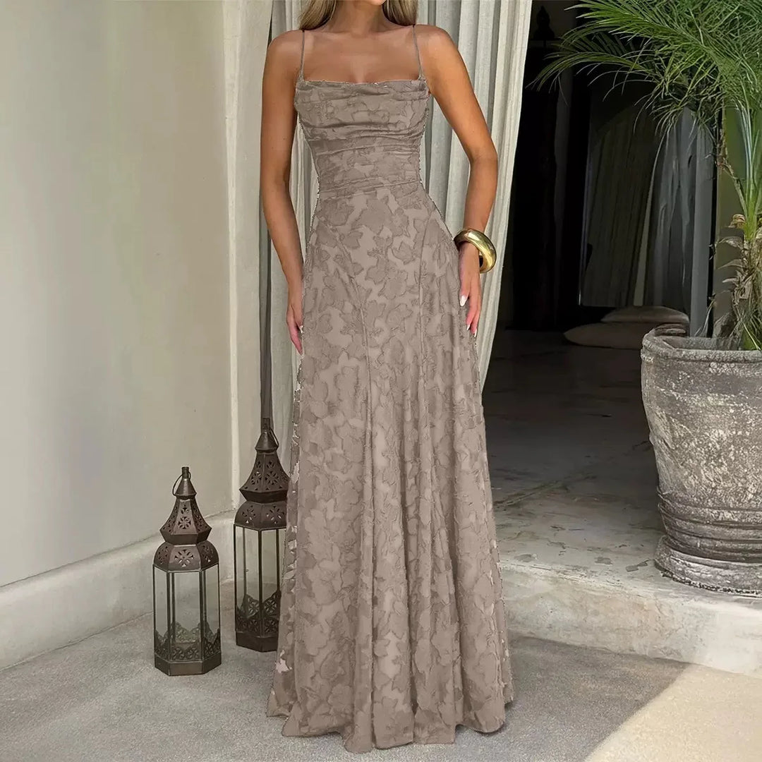 Women's Floral Textured A-Line Maxi Dress