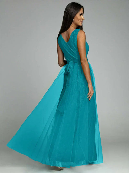 Women's Sleeveless Glitter Maxi Evening Dress