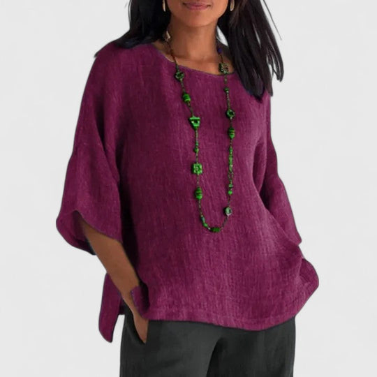 Women's Relaxed Linen-Blend Batwing Blouse