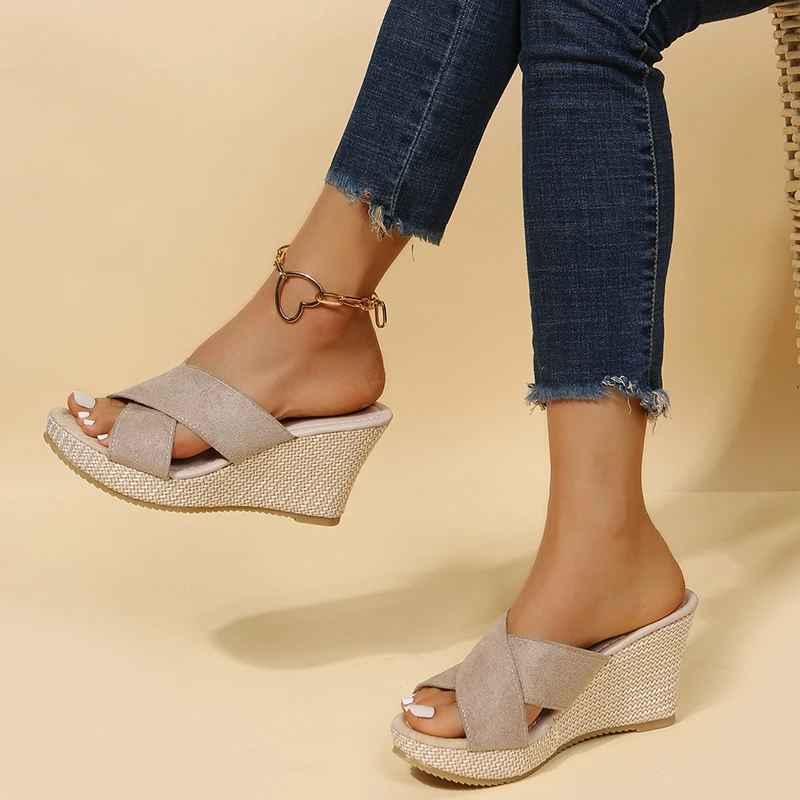 Women's Crisscross Espadrille Wedge Slide Sandals