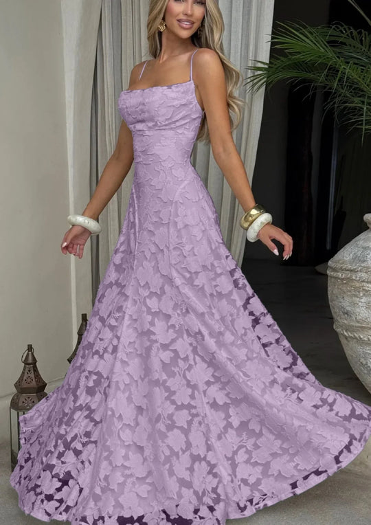Women's Floral Lace Cowl Neck Maxi Evening Dress