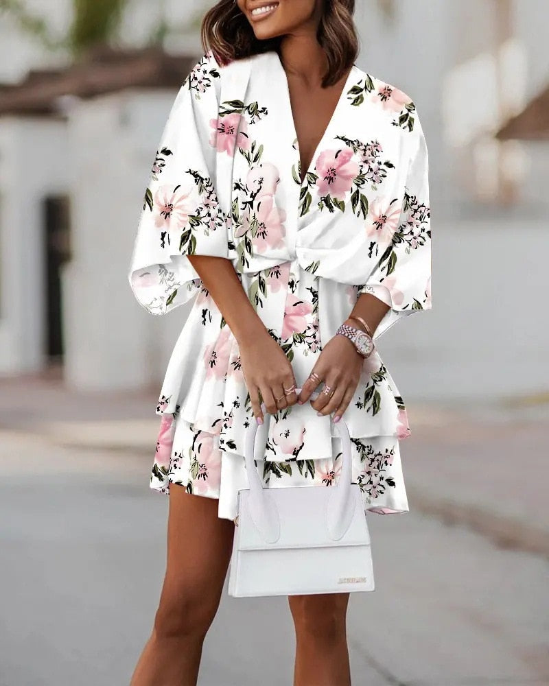 Damen Wickel-Minikleid mit Blumenmuster