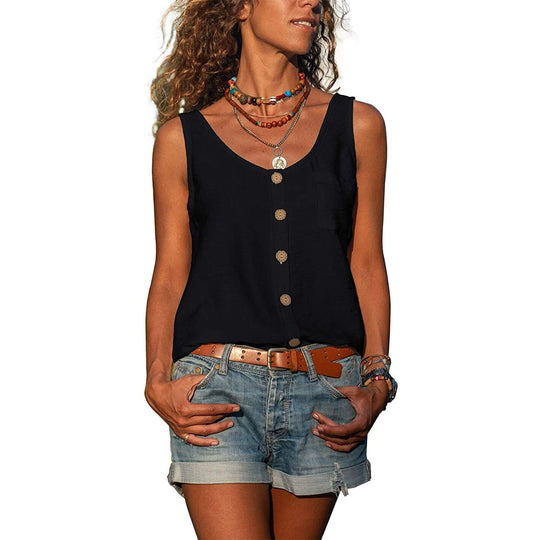 Women's Sleeveless Button Front Casual Tank Top