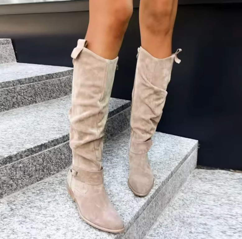 Women's Slouchy Knee-High Suede Boots with Side Zip