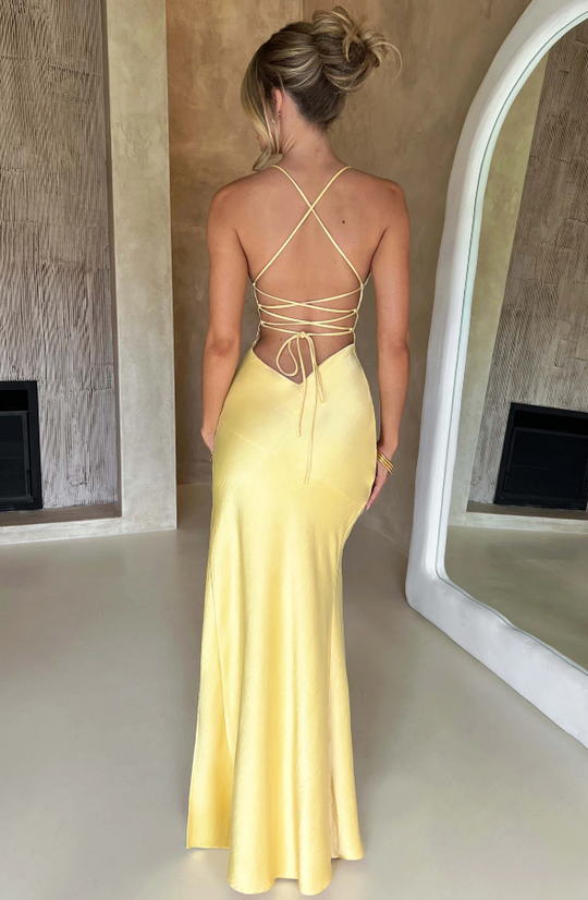 Women's Elegant Strappy Bodycon Maxi Dress with High Slit