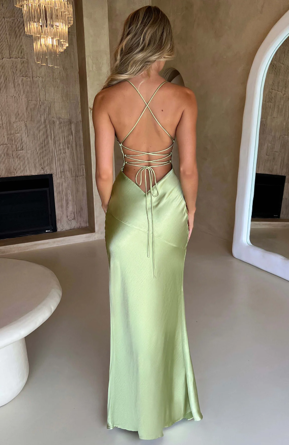 Women's Elegant Strappy Bodycon Maxi Dress with High Slit
