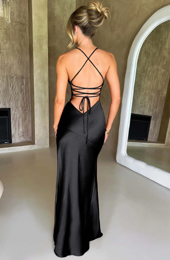 Women's Elegant Strappy Bodycon Maxi Dress with High Slit