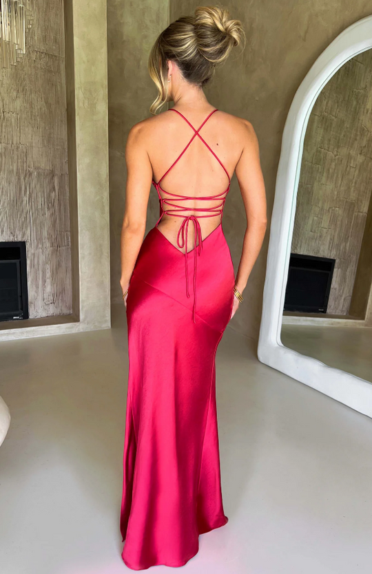 Women's Elegant Strappy Bodycon Maxi Dress with High Slit