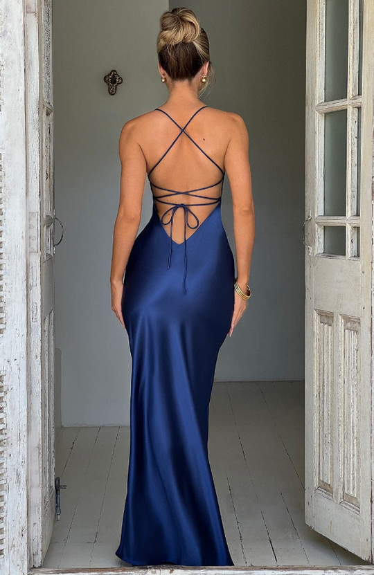 Women's Elegant Strappy Bodycon Maxi Dress with High Slit