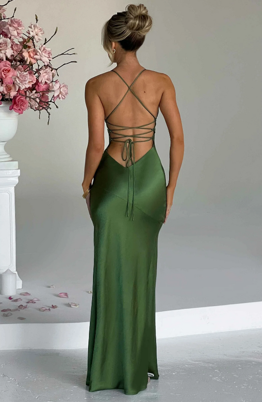 Women's Elegant Strappy Bodycon Maxi Dress with High Slit