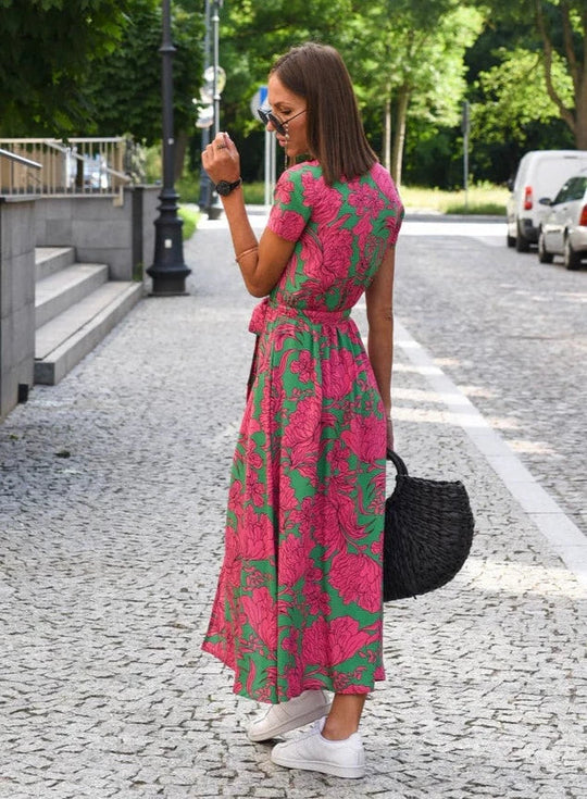 Damen Midikleid mit Blumenmuster und Wickeldesign