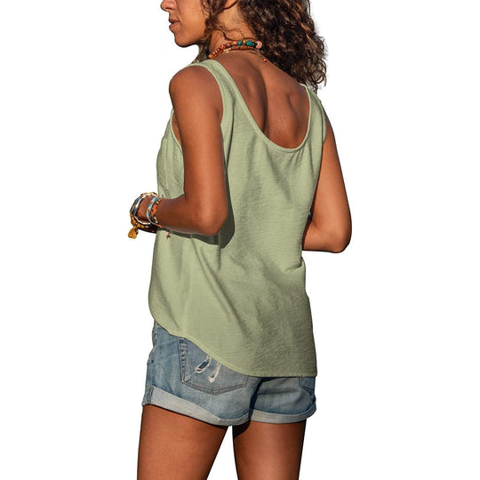 Women's Casual Button-Front Pocket Tank Top