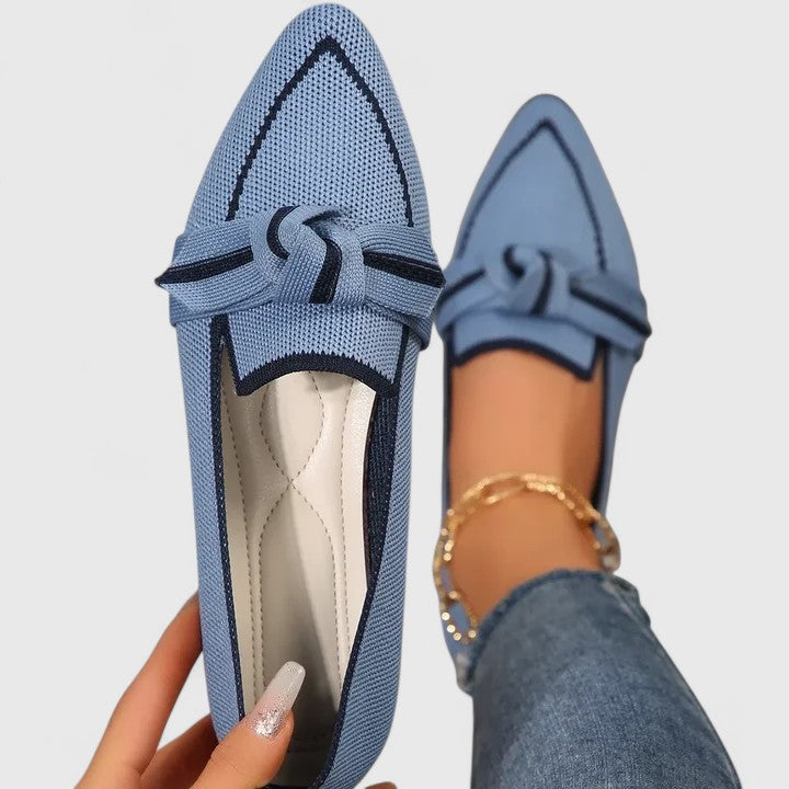 Women's Pointed Toe Knit Ballet Flats with Knot Detail