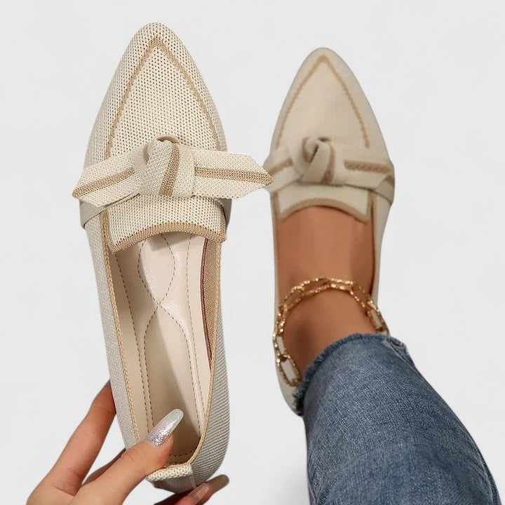 Women's Pointed Toe Knit Ballet Flats with Knot Detail