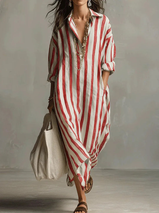 Women's Relaxed Striped Button-Up Maxi Shirt Dress