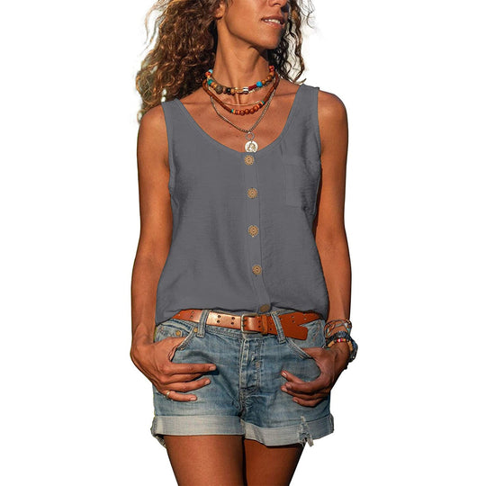 Women's Casual Button-Front Pocket Tank Top