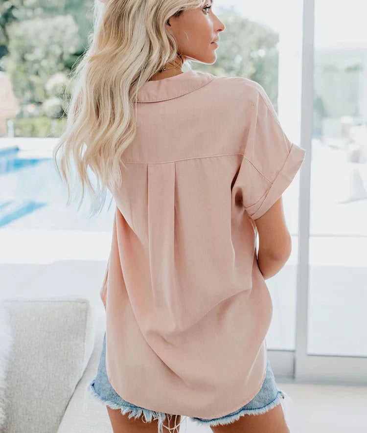 Women's Casual Button-Up Short Sleeve Shirt