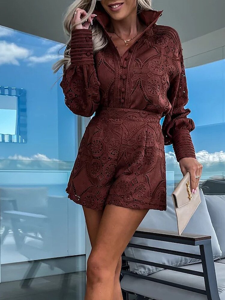 Women's Floral Lace Long Sleeve Romper