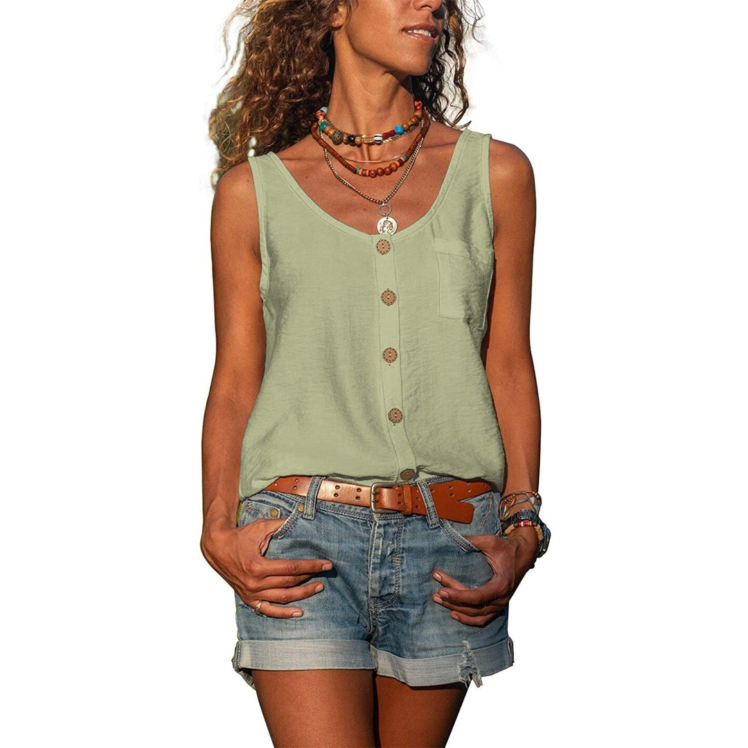 Women's Sleeveless Button Front Casual Tank Top