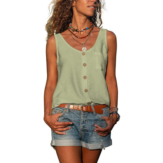 Women's Sleeveless Button Front Casual Tank Top