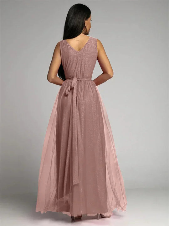 Women's Sleeveless Glitter Maxi Evening Dress